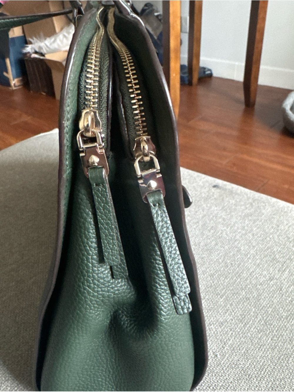 kate spade Forest Green Pebbled Leather Tote with Front Zip - Picture 4 of 5